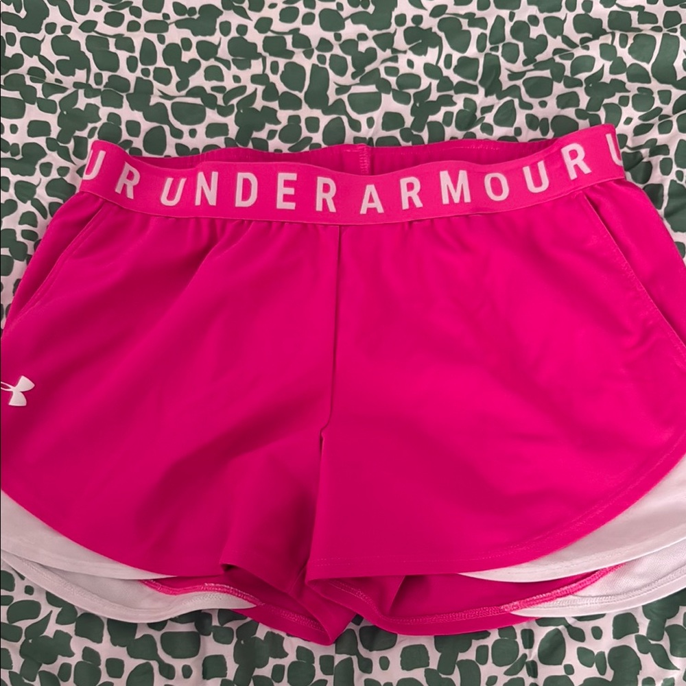 Under Armour Pink Athletic Shorts Lightweight Curved Hem